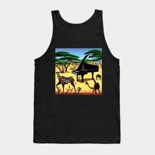 A Piano Inside An African Safari Park With Animals Dancing Around It. Tank Top